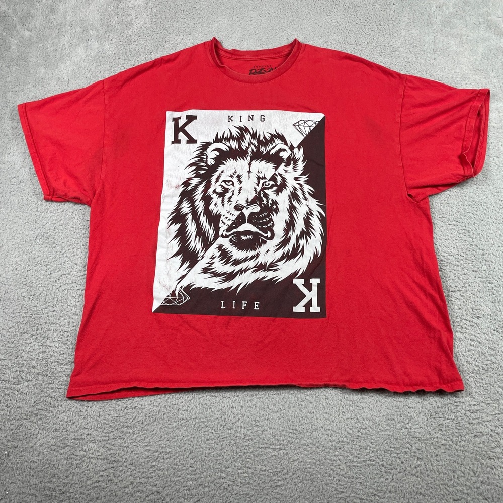 King Life Lion Popular Poison Graphic T-Shirt Mens 3XL Red Cotton Streetwear